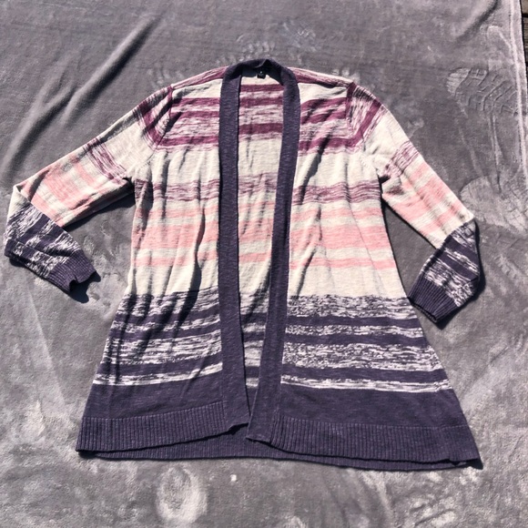 Torrid Cardigan Sweater Womens Size 2 2X Striped Gray Purple Long Sleeve 🎃 - Picture 1 of 9